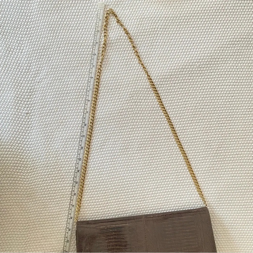 Vintage Reptile Skin Large Clutch Crossbody Gold Metal Chain